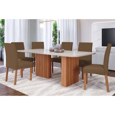 Mesa Cozinha Ester 180 + 6 Cad Maia Nature/Chocolate Cimol