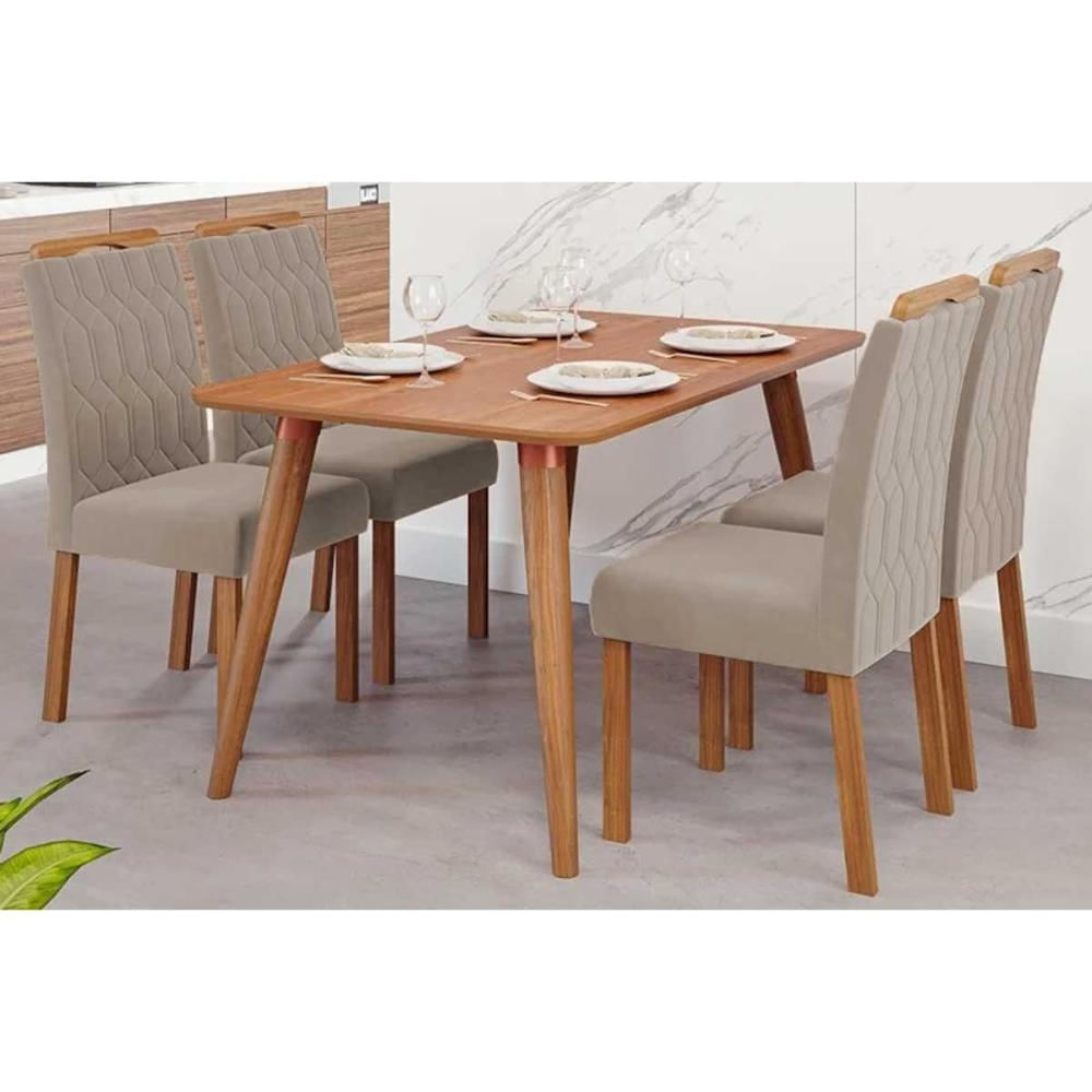 Mesa Cozinha Adele 130 + 4 Cad Paola Cinamomo Cimol