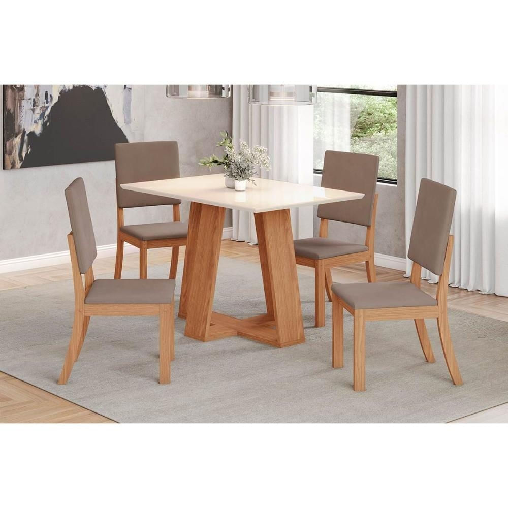 Mesa Cozinha Lins 120 + 4 Cad Milla Nature/Marrom Henn