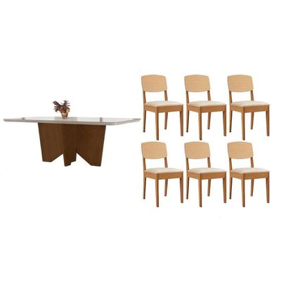 Mesa Sala Nevada 180 + 6 Cad Havana Naturale/Creme Rufato
