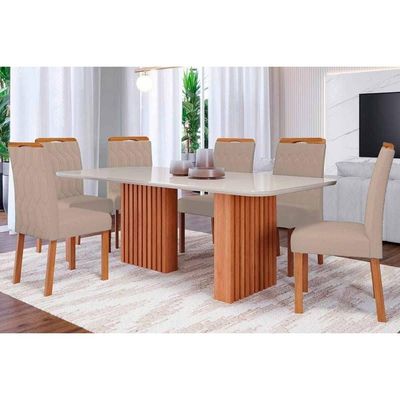 Mesa Cozinha Ester 180 + 6 Cad Paola Cinamomo/Bege Cimol