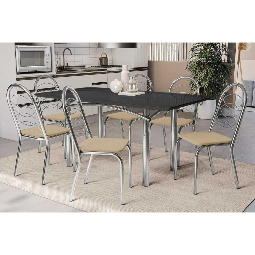 Mesa Sala Elba 160 + 6 Cad Holanda Cromado Kappesberg