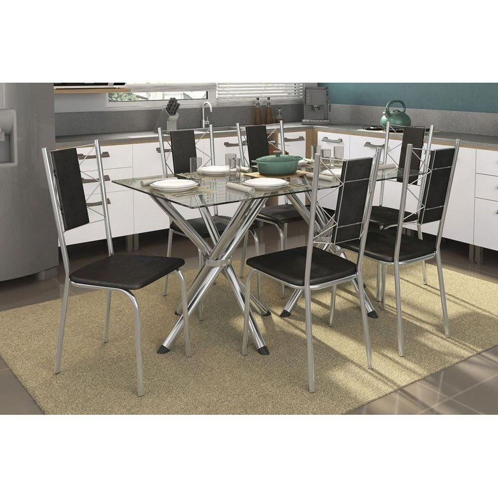 Mesa Sala Volga 150 + 6 Cad Lisboa Cromado Kappesberg