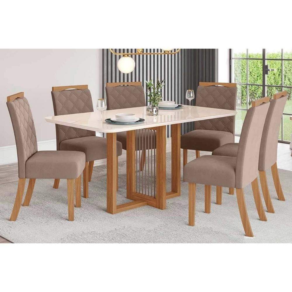 Mesa Sala Natali 160 + 6 Cad Bella Nature/Marrom Henn