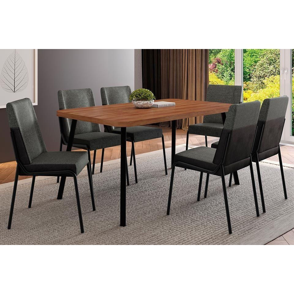 Mesa Sala Stellar 160 + 6 Cad Hug Nogal/Preto Carraro
