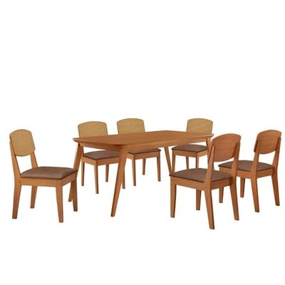Mesa Sala Havana 180 + 6 Cad Havana Naturale/Creme Rufato