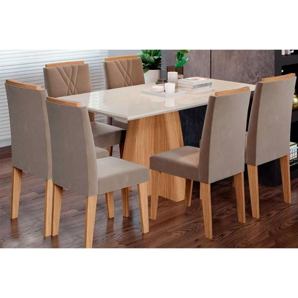 Mesa Sala Patricia 160 + 6 Cad Nicole Nature/Choco Cimol