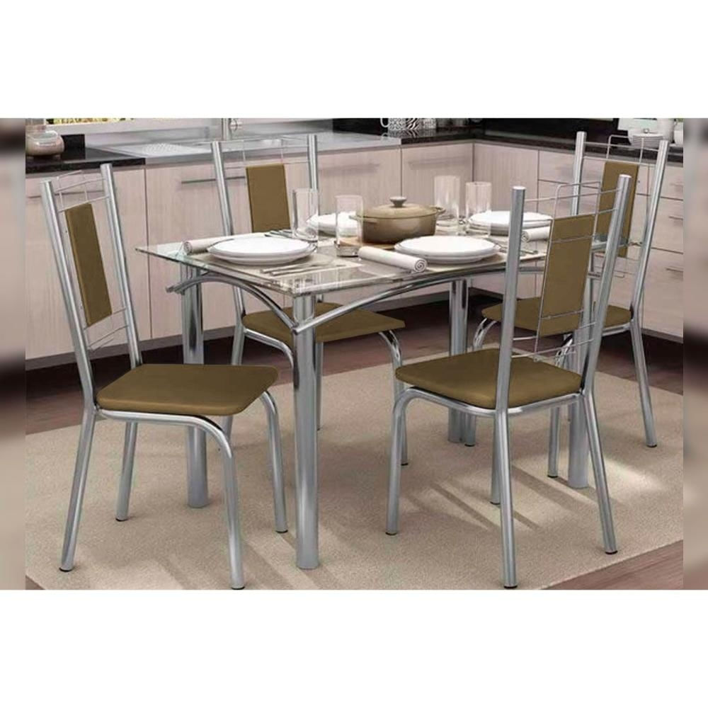 Mesa Sala Elba 120 + 4 Cad Florença Cromado Kappesberg
