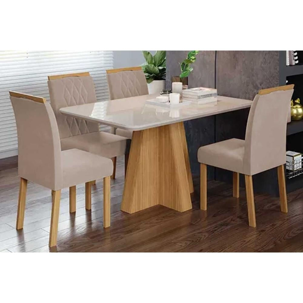 Mesa Sala Maitê 130 + 4 Cad Juliana Nature/Bege Cimol