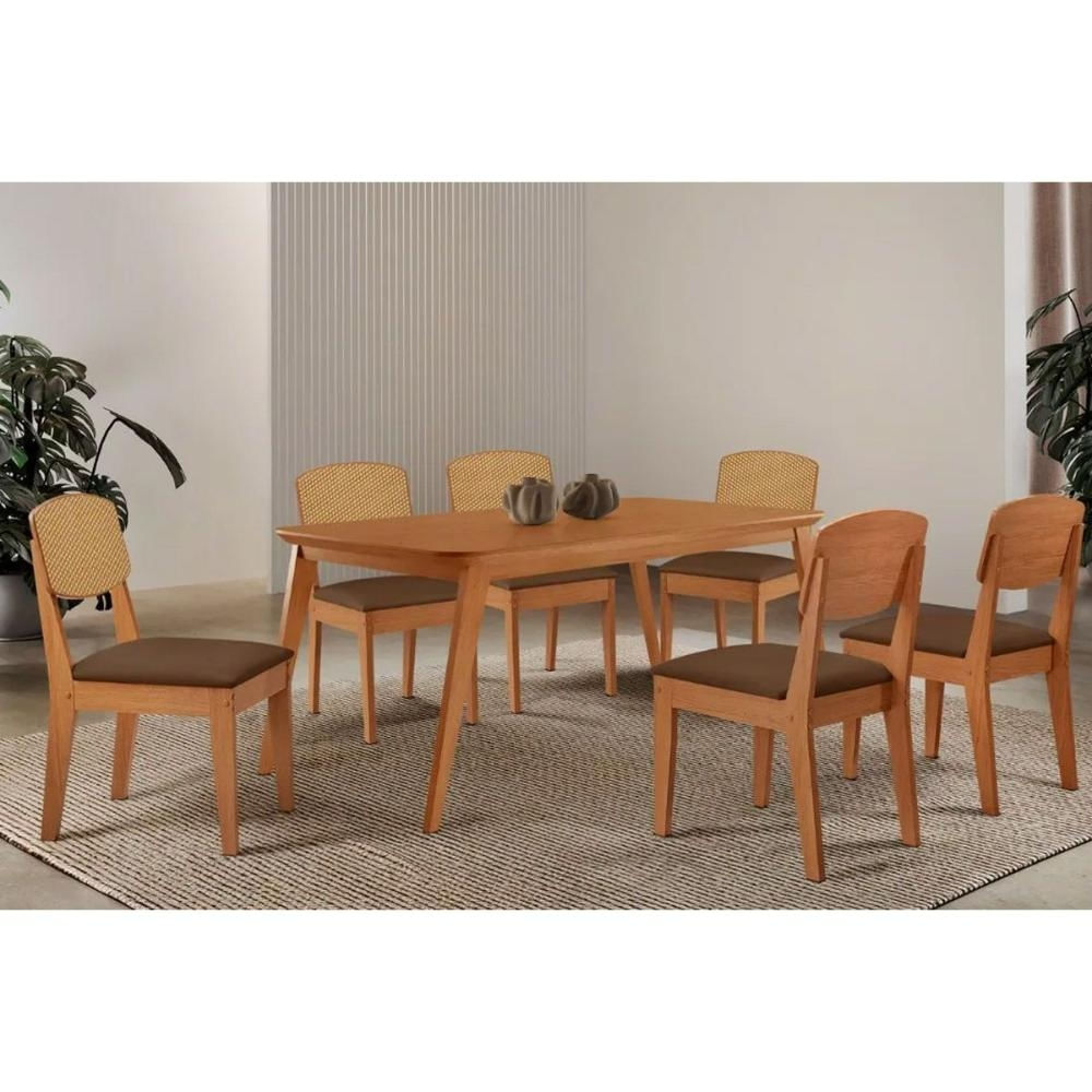 Mesa Sala Havana 180 + 6 Cad Havana Natural/Marrom Rufato