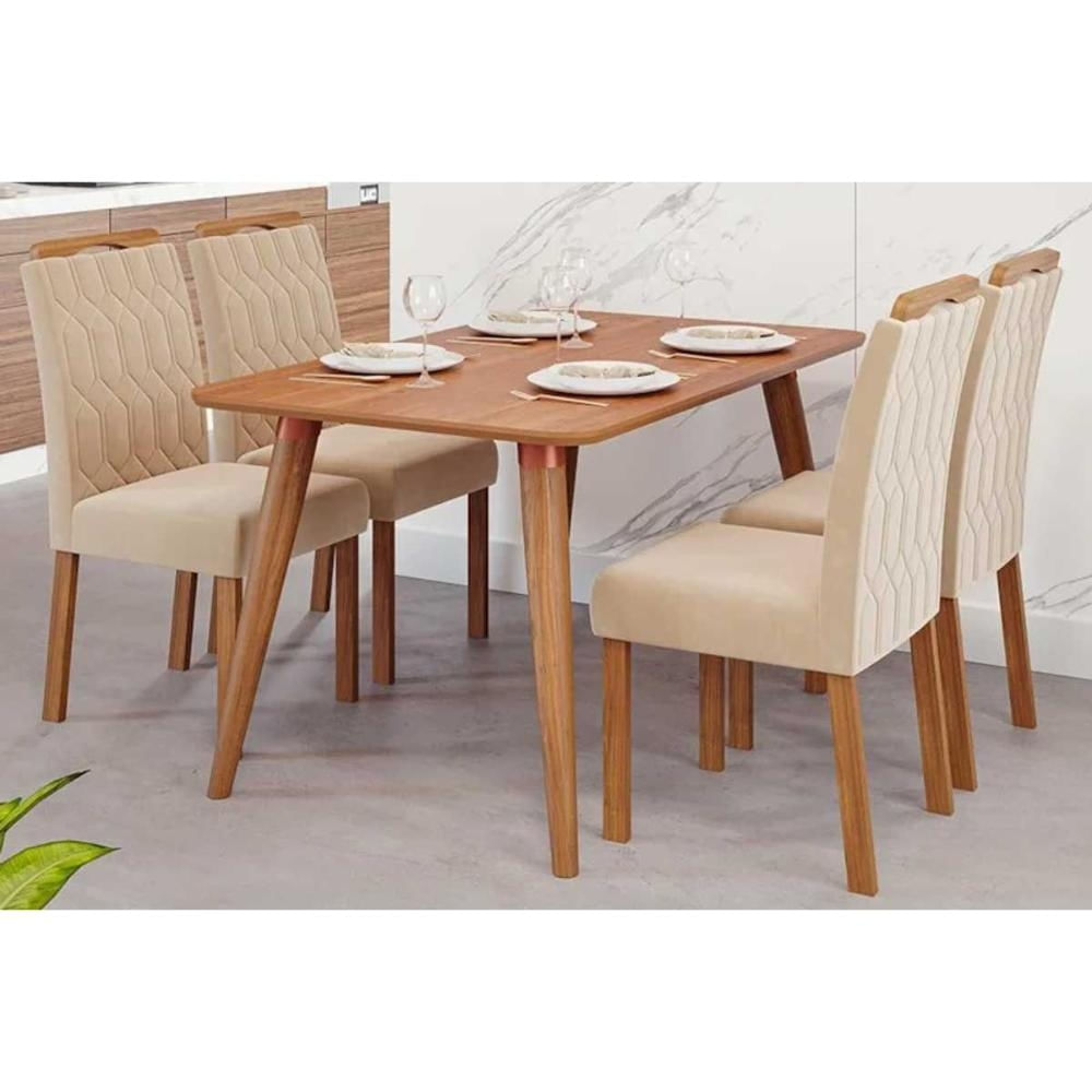 Mesa Cozinha Adele 130 + 4 Cad Paola Cinamomo Cimol