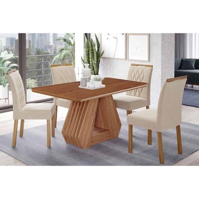 Mesa Cozinha Ágata 130 + 4 Cad Juliana Cinamomo/Bege Cimol