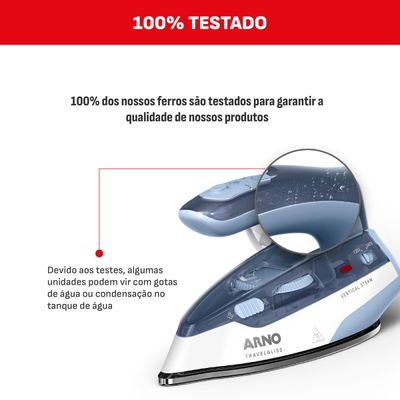 Ferro a Vapor de Viagem Arno Travelgliss Base em Aço Inox Azul e Branco Bivolt