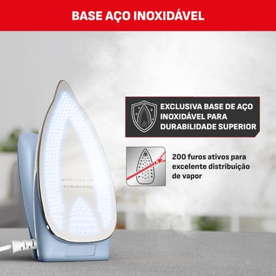 Ferro a Vapor de Viagem Arno Travelgliss Base em Aço Inox Azul e Branco Bivolt