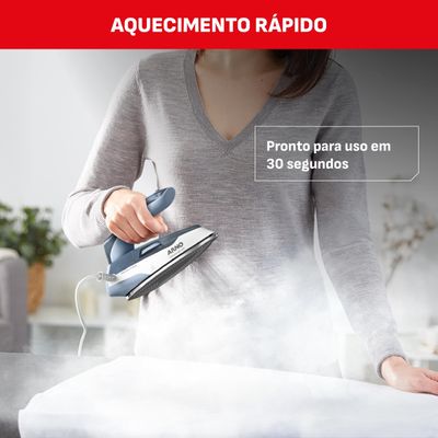 Ferro a Vapor de Viagem Arno Travelgliss Base em Aço Inox Azul e Branco Bivolt