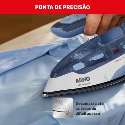 Ferro a Vapor de Viagem Arno Travelgliss Base em Aço Inox Azul e Branco Bivolt