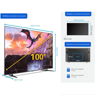 Smart TV 100 4K Philips 100MLED801 QD MiniLED Google TV 120Hz Dolby Vision Atmos