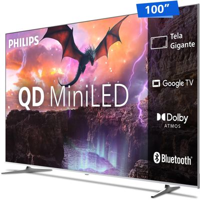 Smart TV 100 4K Philips 100MLED801 QD MiniLED Google TV 120Hz Dolby Vision Atmos