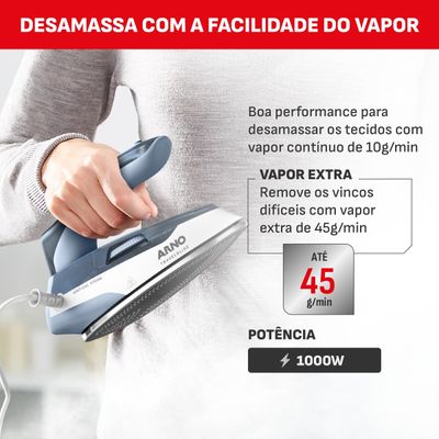 Ferro a Vapor de Viagem Arno Travelgliss Base em Aço Inox Azul e Branco Bivolt