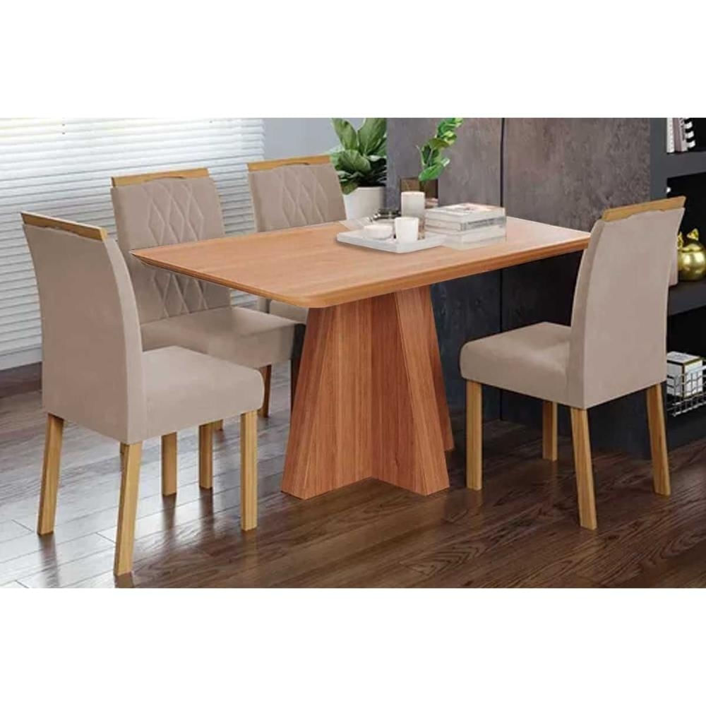 Mesa Jantar Maitê 130 + 4 Cad Juliana Cinamomo/Bege Cimol