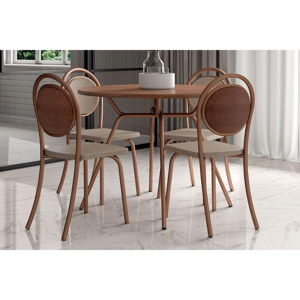 Mesa Cozinha 1588 + 4 Cad 1738 Rose/Carame Carraro