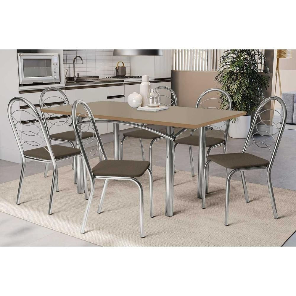Mesa Sala Elba 160 + 6 Cad Holanda Cromado Kappesberg