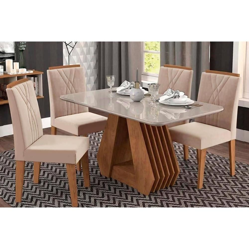 Mesa Sala Ágata 130 + 4 Cad Nicole Nature/Bege Cimol