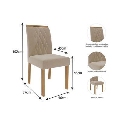 Mesa Sala Carol 130 + 4 Cad Juliana Nature/Capucci Cimol