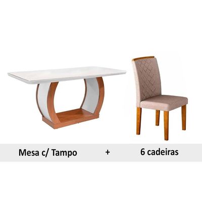 Sala Jantar Mesa Jade + 6 Cad Jade Capuccino Rufato
