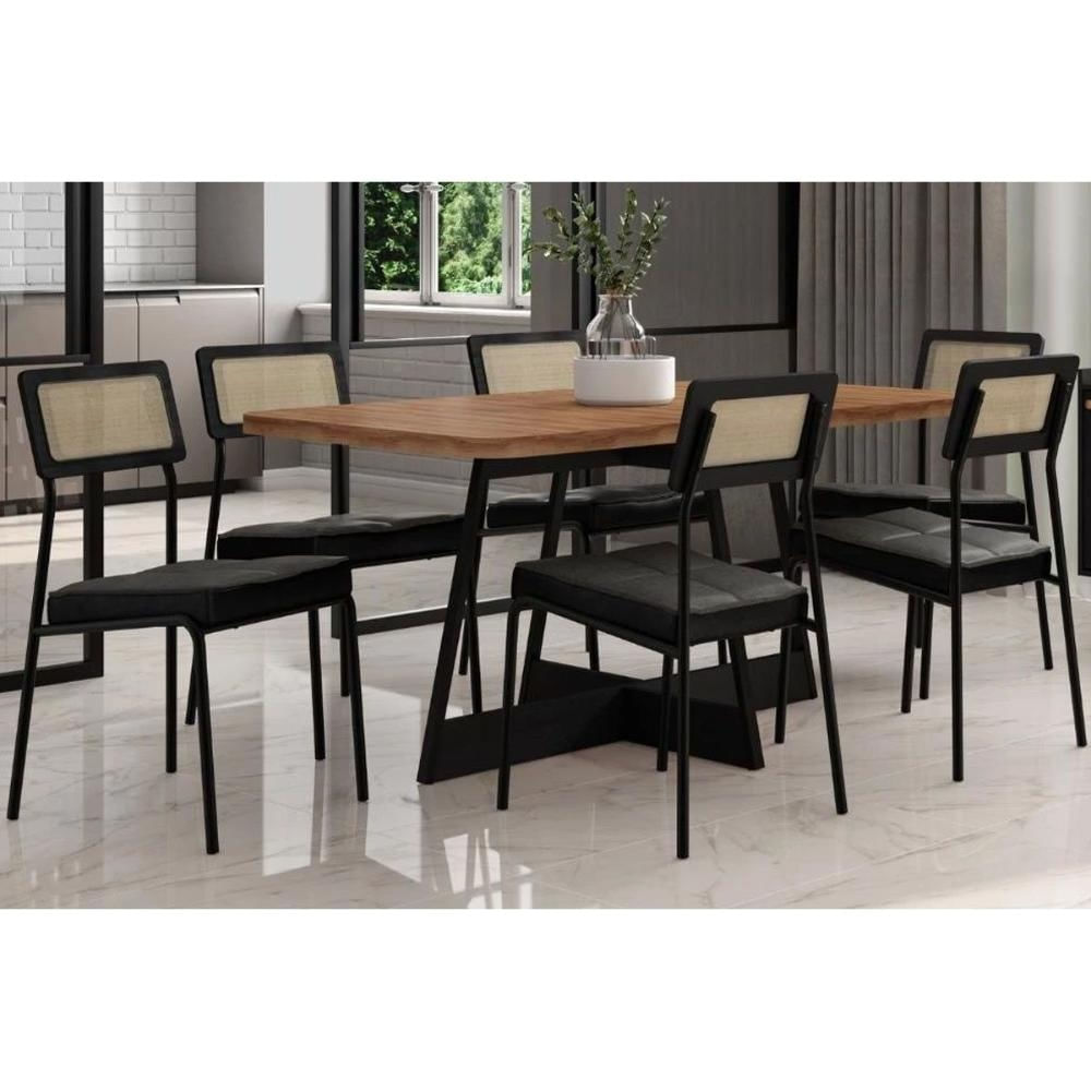 Mesa Sala Átria 160 + 6 Cadeiras Lux Preto Carraro