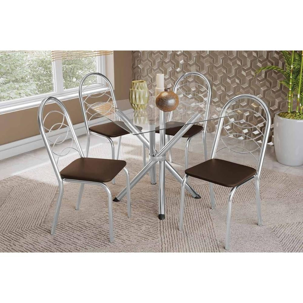 Mesa Sala Volga 90 + 4 Cad Holanda Cromado Kappesberg