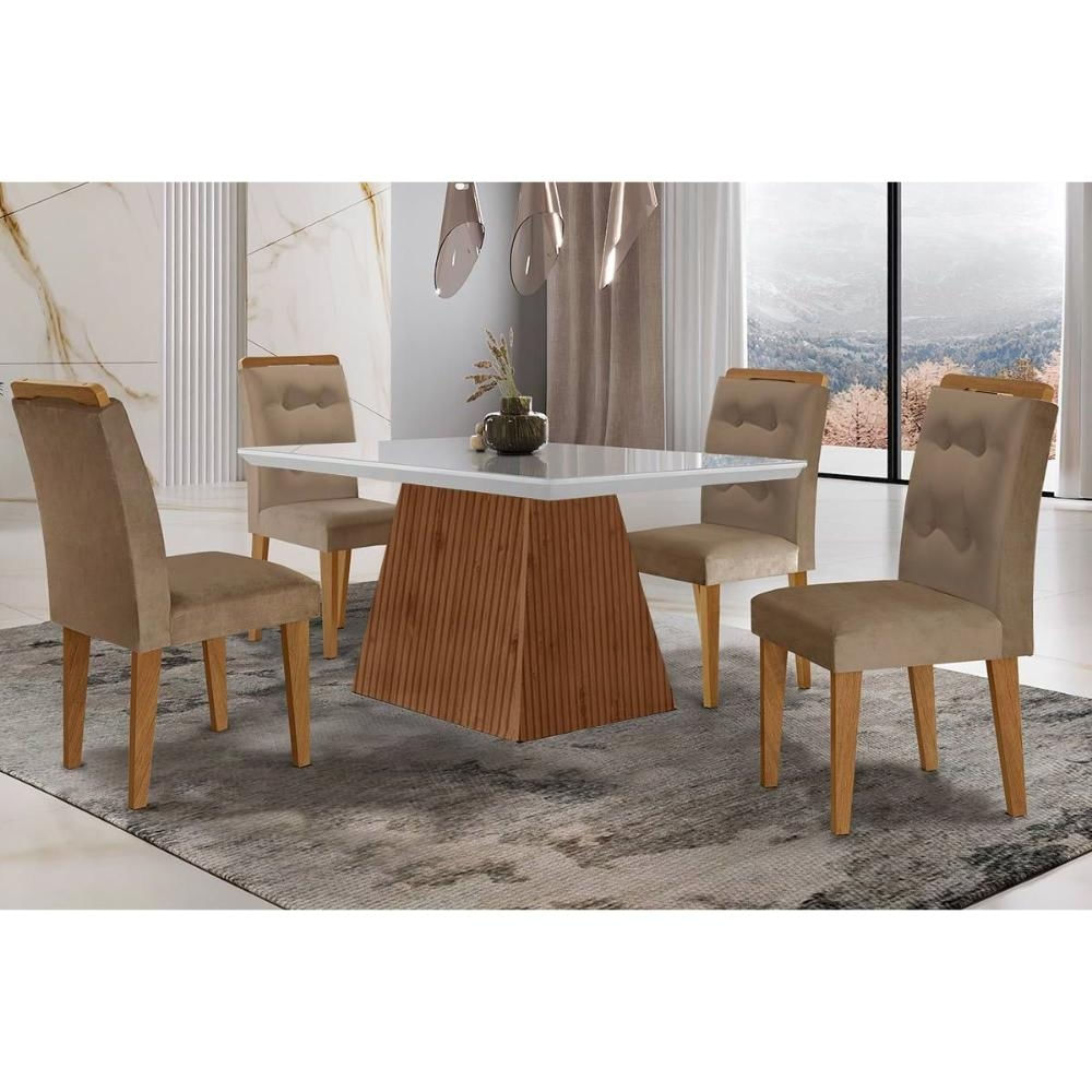 Mesa Cozinha Luna + 4 Cad Imperatriz Capuccino Rufato