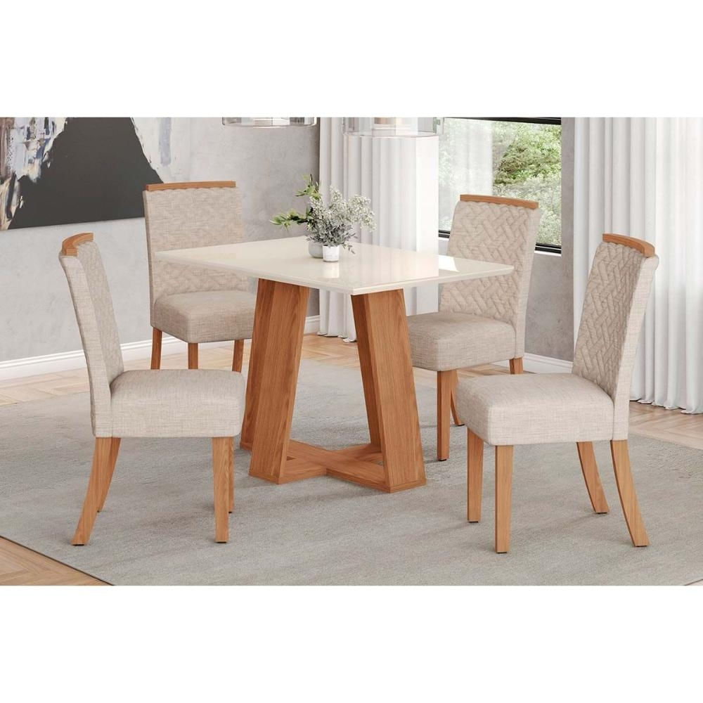 Mesa Sala Lins 120 + 4 Cad Malu Nature/Linho Henn