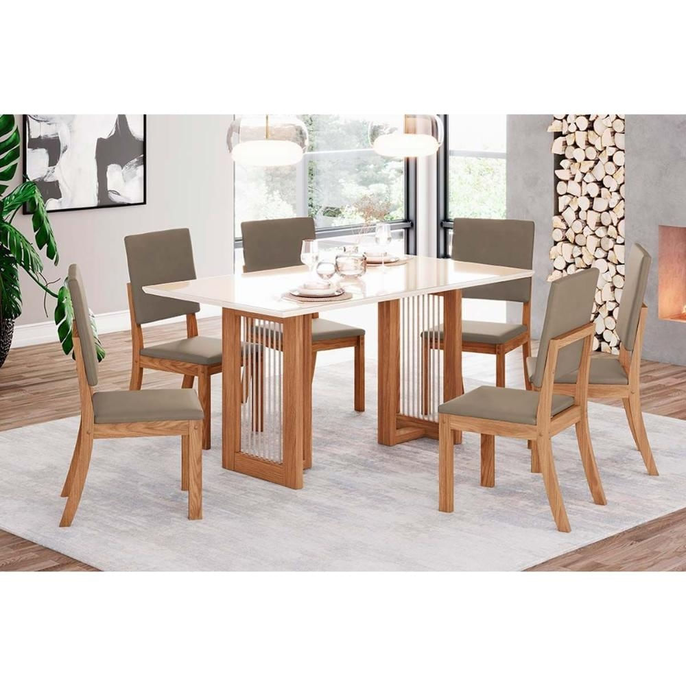Mesa Sala Yara 160 + 6 Cad Milla Nature/Amêndoa Henn