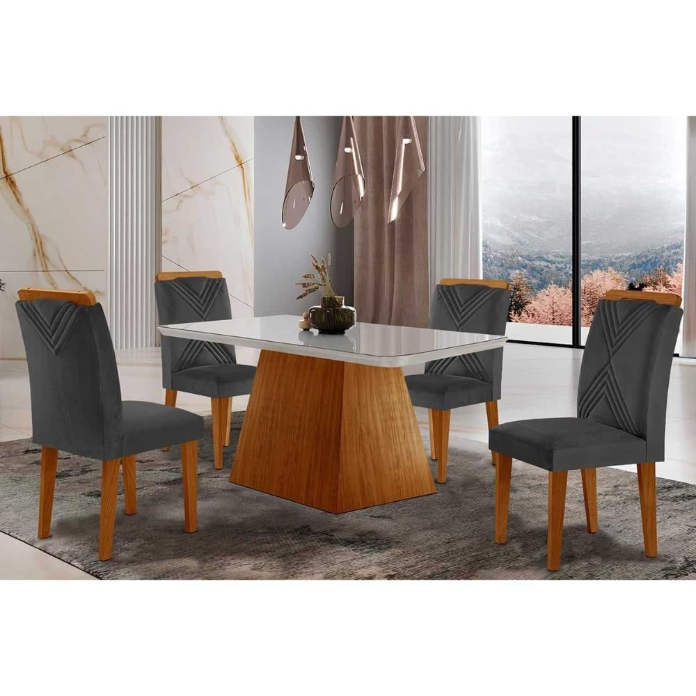 Mesa Cozinha Luna + 4 Cad Amsterdã Capuccino Rufato