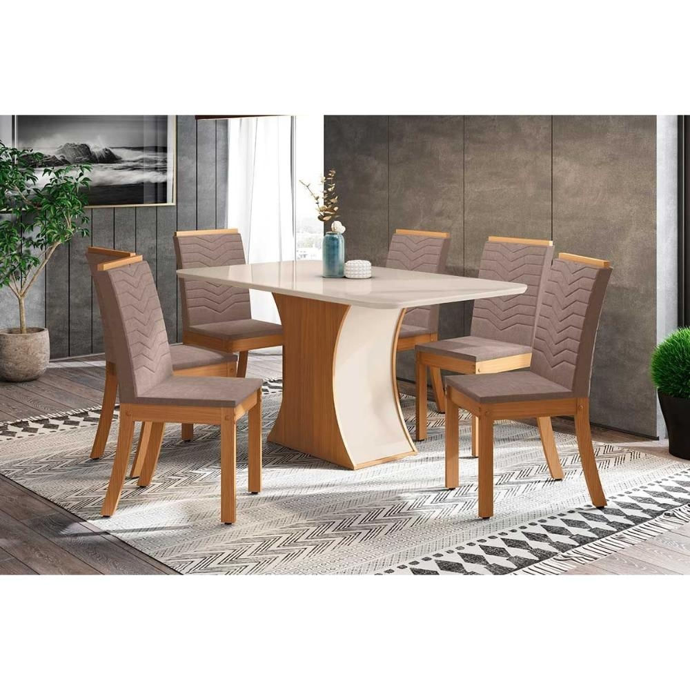 Mesa Sala Luiza 160 + 6 Cad Isa Nature/Marrom Henn