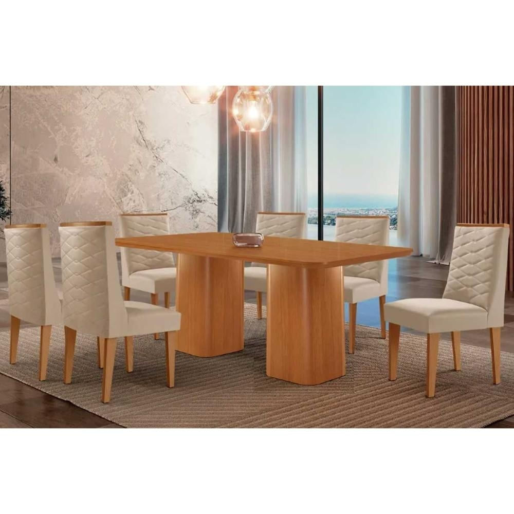 Mesa Sala Maldivas 180 + 6 Cad Dafne Natural/Creme Rufato
