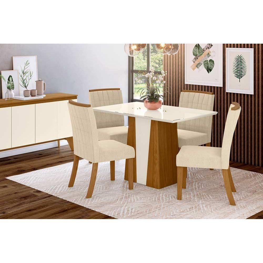 Mesa Sala Orus 120 + 4 Cad Tauá Nature/Linho Henn