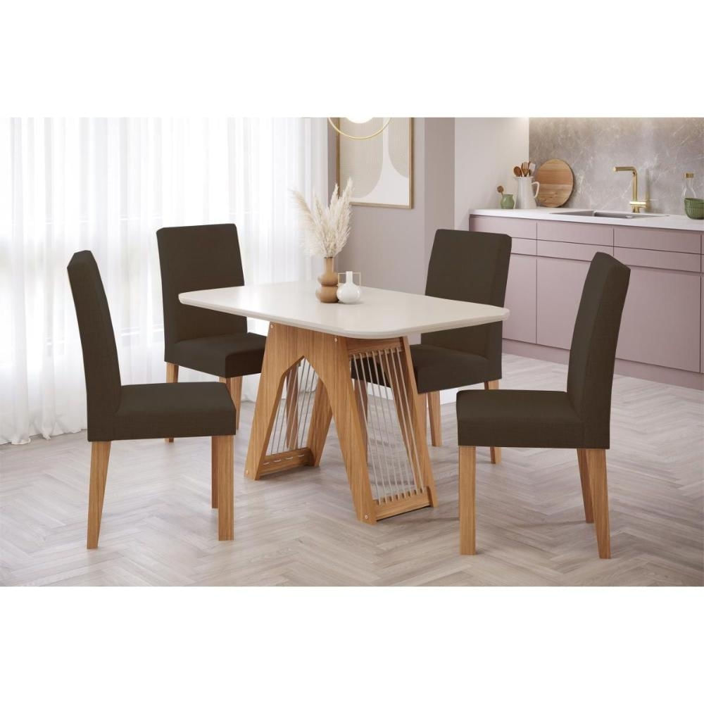 Mesa Sala Carol 130 + 4 Cad Maia Nature/Chocolate Cimol