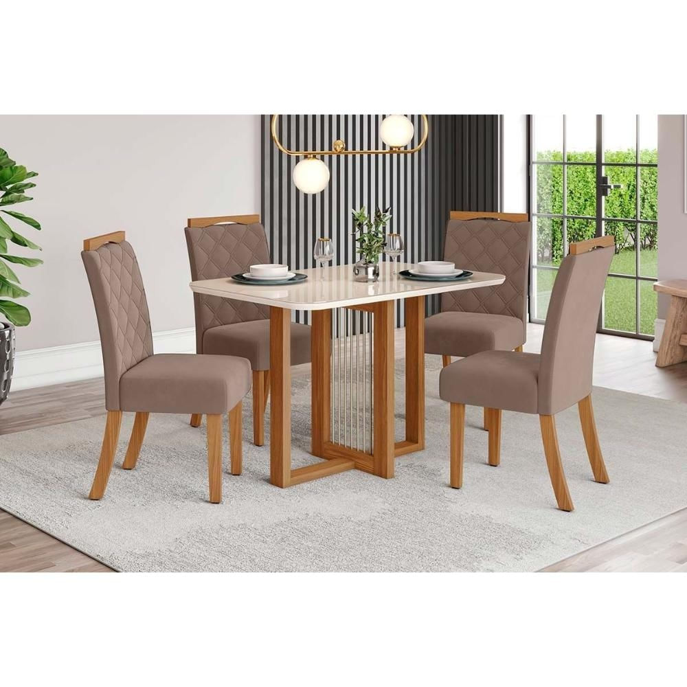 Mesa Sala Natalí 120 + 4 Cad Bella Nature/Marrom Henn