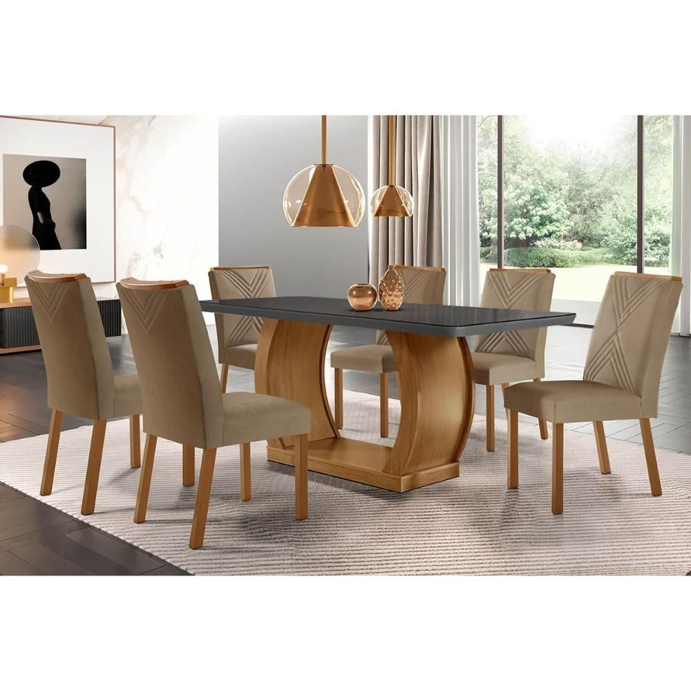 Mesa Cozinha Jade + 6 Cad Amsterdã Capuccino Rufato