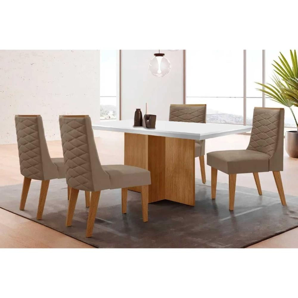 Mesa Sala Berlim 120 + 4 Cad Dafne Natural/Capucci Rufato