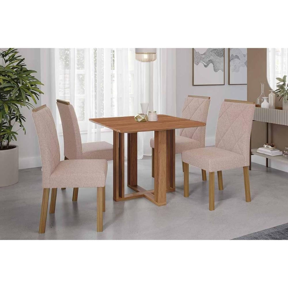 Mesa Sala Flora 95 + 4 Cad Fernanda Cinamomo/Bege Cimol