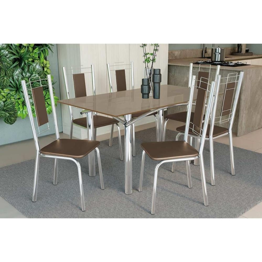 Mesa Sala Elba 160 + 6 Cad Florença Cromado Kappesberg