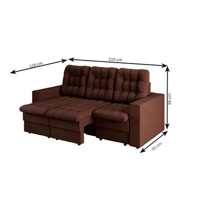 Sofá 3 Lugares Retrátil Lubeck Plush Suede Marrom 210 cm