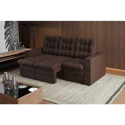 Sofá 3 Lugares Retrátil Lubeck Plush Suede Marrom 210 cm