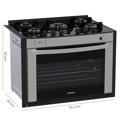 Fogao de Embutir 5 Bocas Venax Gaudi Prisma Vitreo Bl Inox Gas Glp