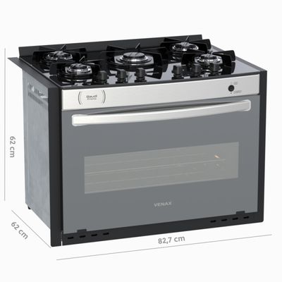 Fogao de Embutir 5 Bocas Venax Gaudi Prisma Vitreo El Inox Gas Glp