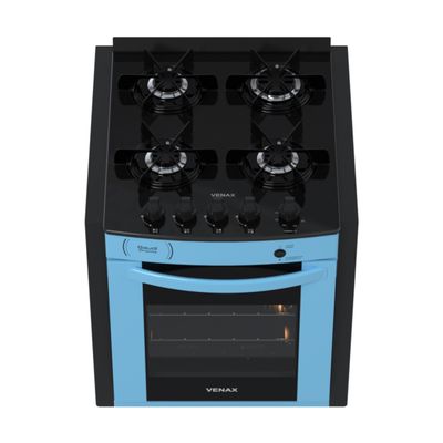 Fogao de Embutir 4 Bocas Venax Gaudi Prisma Vitreo Bl Azul Gas Glp