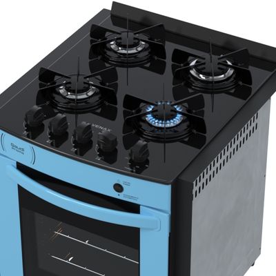 Fogao de Embutir 4 Bocas Venax Gaudi Prisma Vitreo Bl Azul Gas Glp